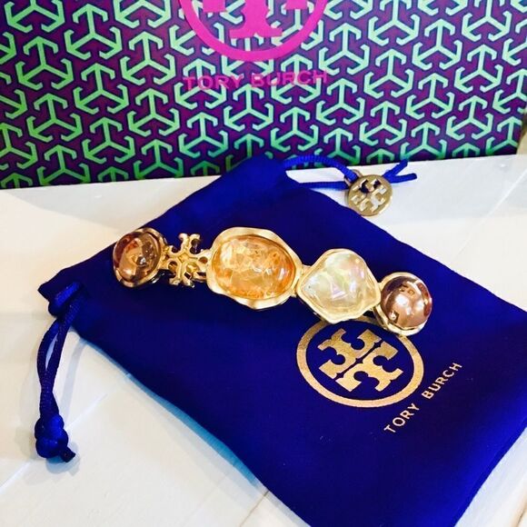 TORY BURCH KIRA 18 K GOLD PLATED BARRETTE HAIR ACCESSORIES - Picture 3 of 5